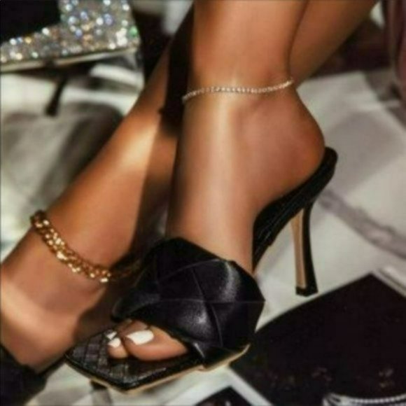 square toe woven mules kitten heels - Picture 4 of 5